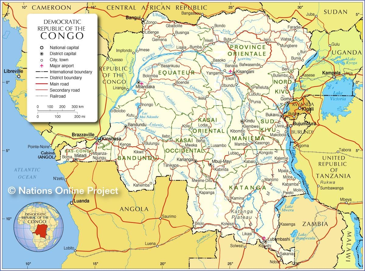 mapa demokratické republiky kongo